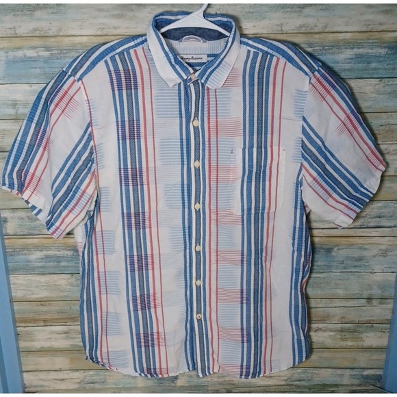 Tommy Bahama Men's XL Striped Short Sleeve Button Down Shirt - Picture 3 of 5